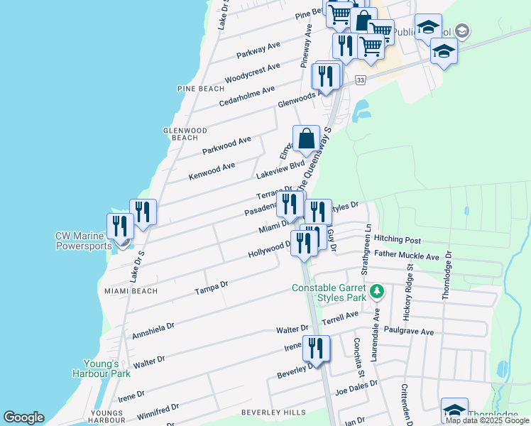 map of restaurants, bars, coffee shops, grocery stores, and more near in Georgina