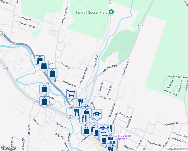 map of restaurants, bars, coffee shops, grocery stores, and more near 89 Maple Avenue in Barre