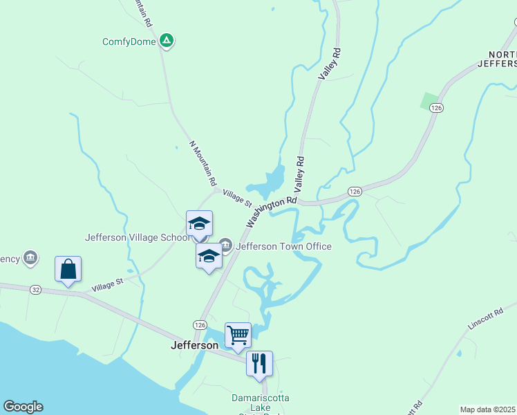 map of restaurants, bars, coffee shops, grocery stores, and more near 17 Village Street in Jefferson