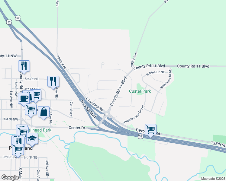 map of restaurants, bars, coffee shops, grocery stores, and more near 400 Meadow Court Northeast in Pine Island