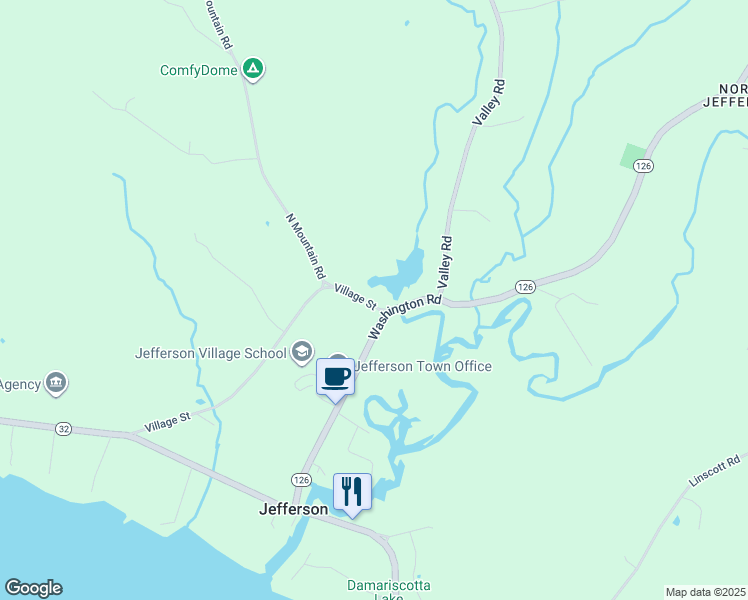 map of restaurants, bars, coffee shops, grocery stores, and more near 17 Village Street in Jefferson