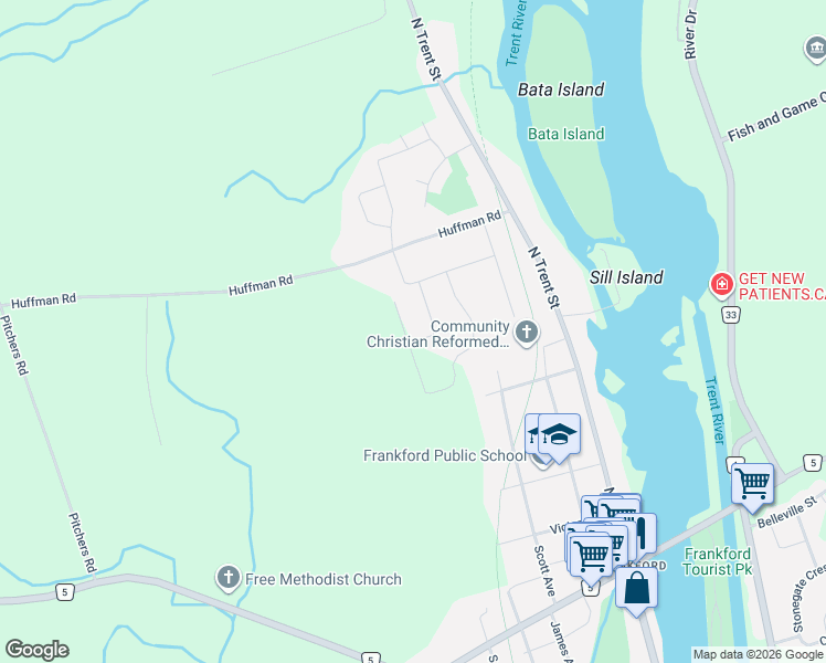 map of restaurants, bars, coffee shops, grocery stores, and more near 92 Meagan Lane in Quinte West