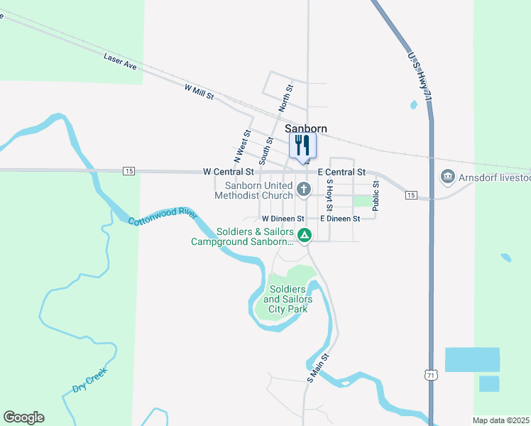 map of restaurants, bars, coffee shops, grocery stores, and more near 240 Park Street in Sanborn