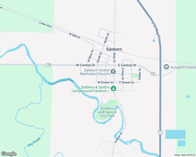 map of restaurants, bars, coffee shops, grocery stores, and more near 240 Park Street in Sanborn