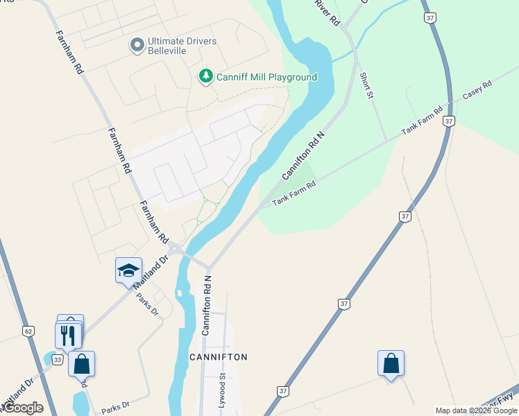 map of restaurants, bars, coffee shops, grocery stores, and more near Cannifton Road North in Belleville
