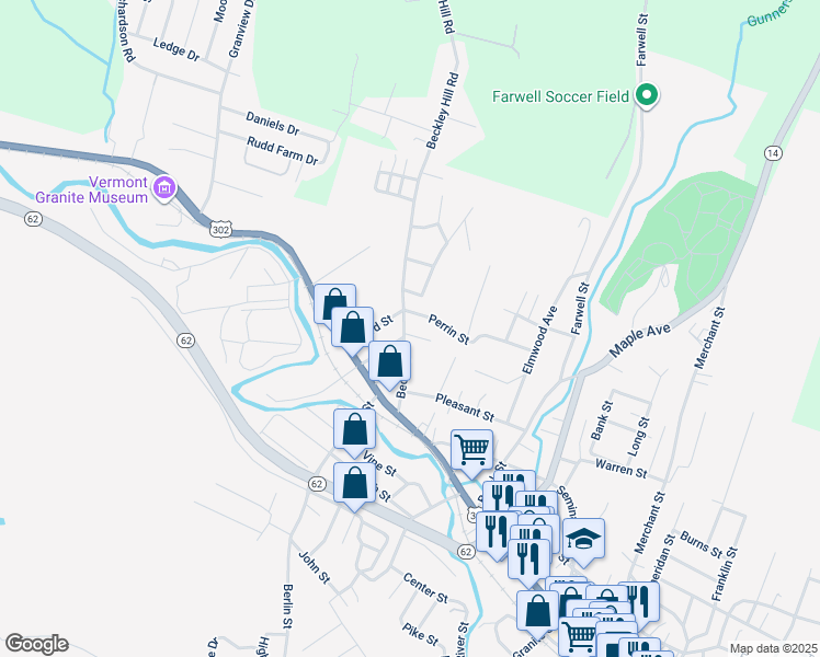 map of restaurants, bars, coffee shops, grocery stores, and more near 26 Second Street in Barre