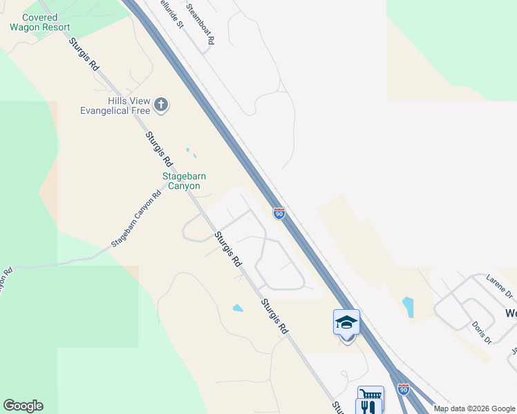 map of restaurants, bars, coffee shops, grocery stores, and more near 13125-13217 Kit Carson Trail in Meade