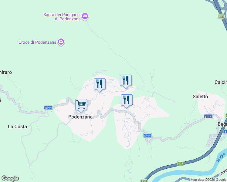 map of restaurants, bars, coffee shops, grocery stores, and more near 23 Via del Gaggio in Montale