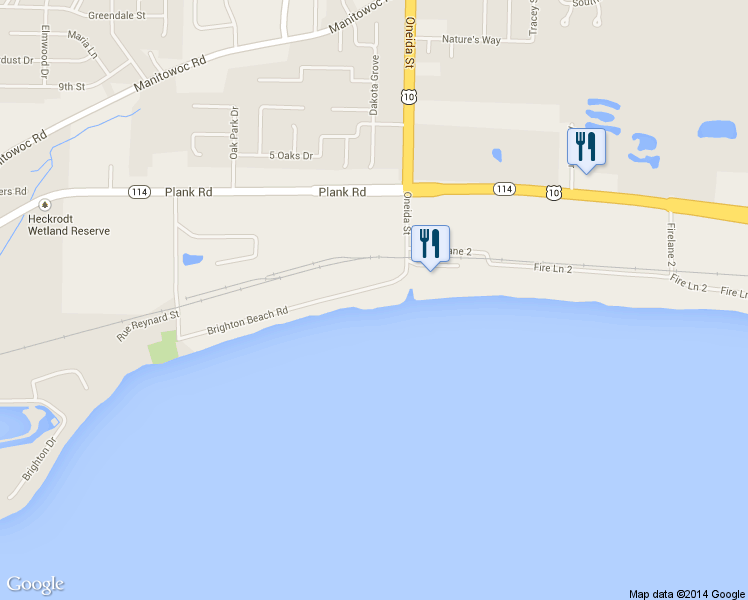map of restaurants, bars, coffee shops, grocery stores, and more near 1801 Brighton Beach Road in Menasha