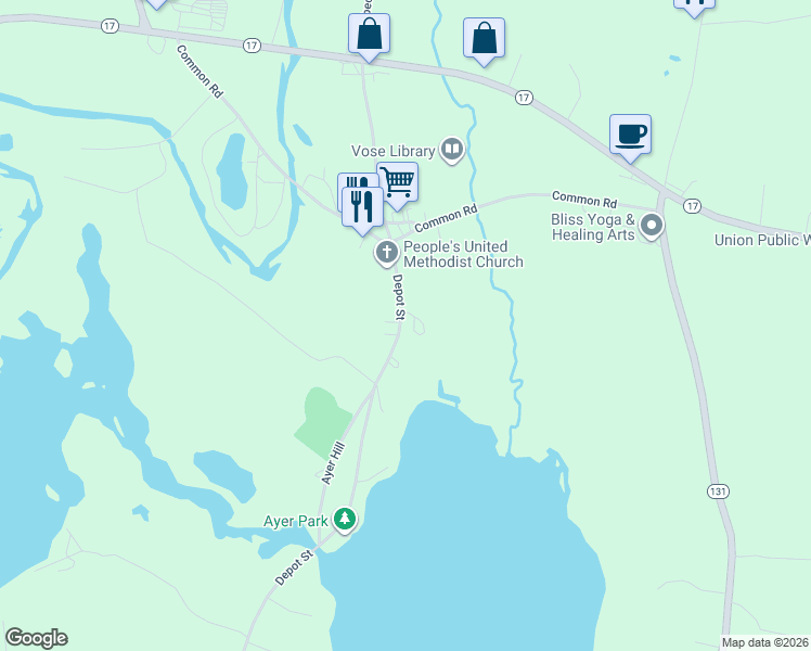 map of restaurants, bars, coffee shops, grocery stores, and more near 64 Depot Street in Union