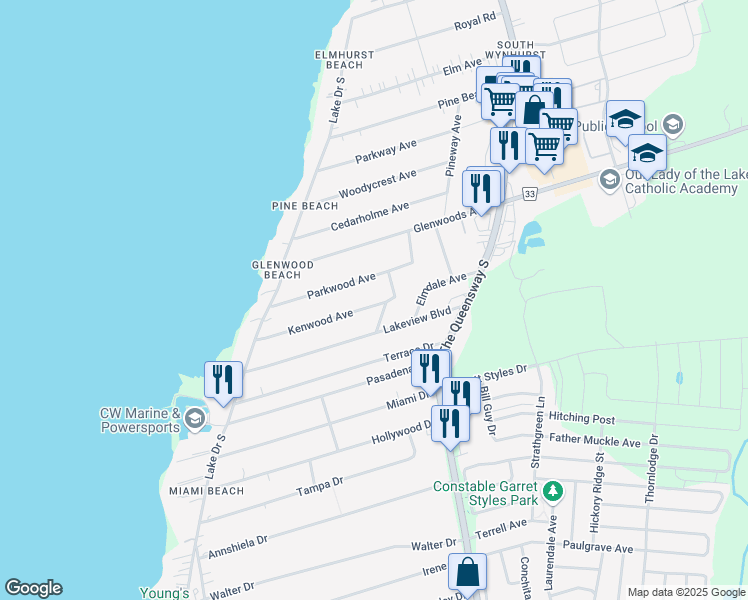 map of restaurants, bars, coffee shops, grocery stores, and more near 272 Kenwood Avenue in Georgina