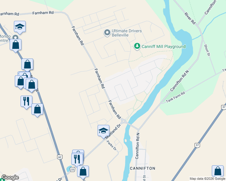 map of restaurants, bars, coffee shops, grocery stores, and more near 12 Chelsea Crescent in Belleville