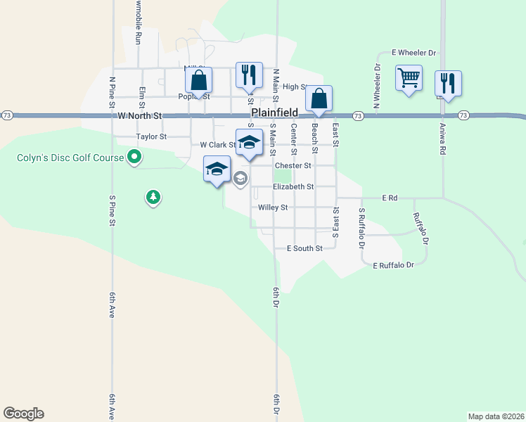 map of restaurants, bars, coffee shops, grocery stores, and more near 507 South Main Street in Plainfield