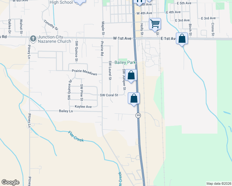 map of restaurants, bars, coffee shops, grocery stores, and more near 680 Southwest Coral Street in Junction City