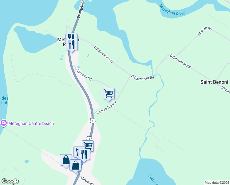 map of restaurants, bars, coffee shops, grocery stores, and more near 88 Comeau Branch in Meteghan River