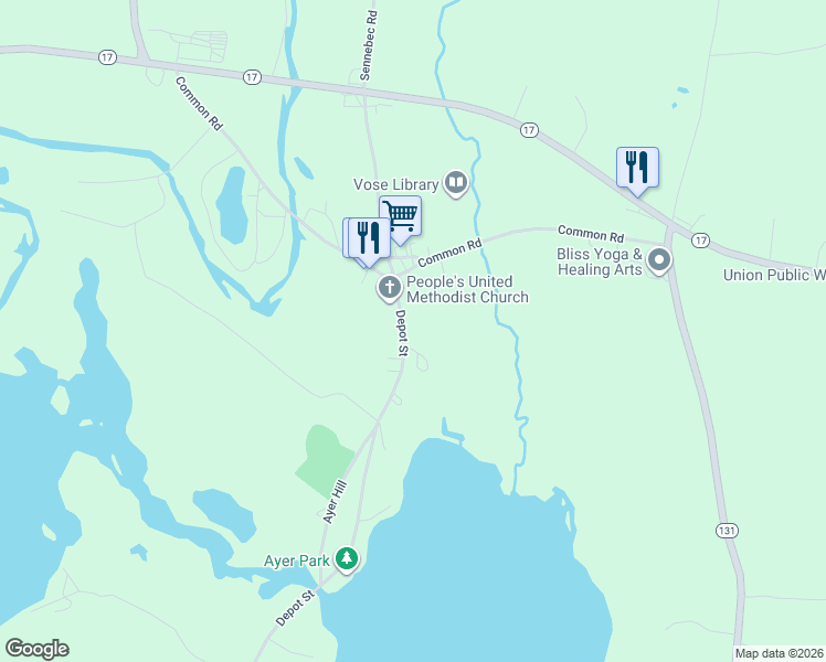 map of restaurants, bars, coffee shops, grocery stores, and more near 64 Depot Street in Union