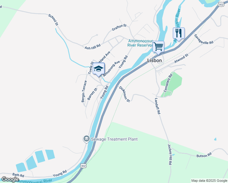 map of restaurants, bars, coffee shops, grocery stores, and more near South Main Street in Lisbon