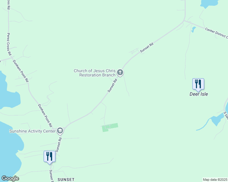 map of restaurants, bars, coffee shops, grocery stores, and more near 205 Sunset Road in Deer Isle