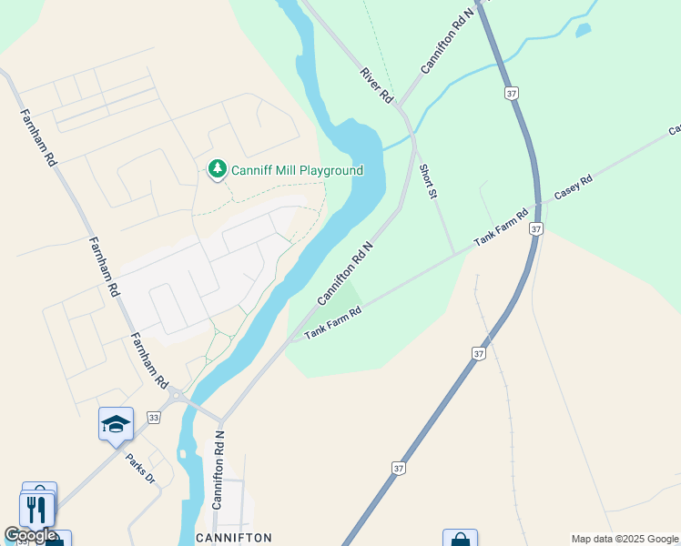 map of restaurants, bars, coffee shops, grocery stores, and more near 365 Cannifton Road North in Belleville