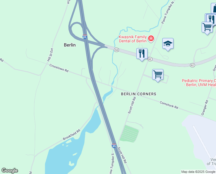 map of restaurants, bars, coffee shops, grocery stores, and more near 215 Crosstown Road in Berlin