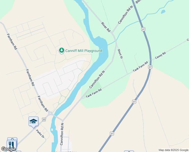 map of restaurants, bars, coffee shops, grocery stores, and more near 365 Cannifton Road North in Belleville