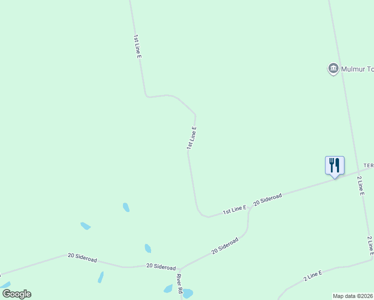 map of restaurants, bars, coffee shops, grocery stores, and more near 718078 1st Line East in Mulmur