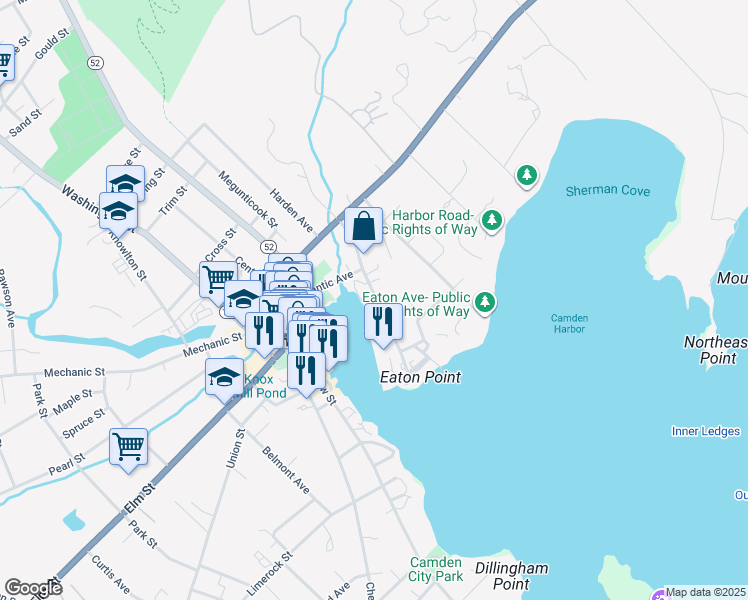 map of restaurants, bars, coffee shops, grocery stores, and more near 23 Sea Street in Camden