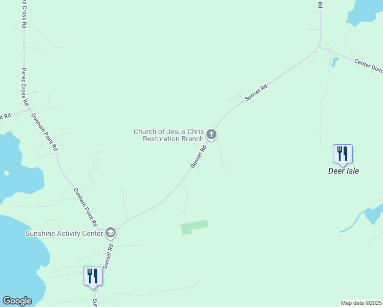 map of restaurants, bars, coffee shops, grocery stores, and more near 205 Sunset Road in Deer Isle