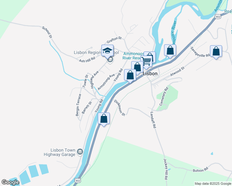 map of restaurants, bars, coffee shops, grocery stores, and more near South Main Street in Lisbon