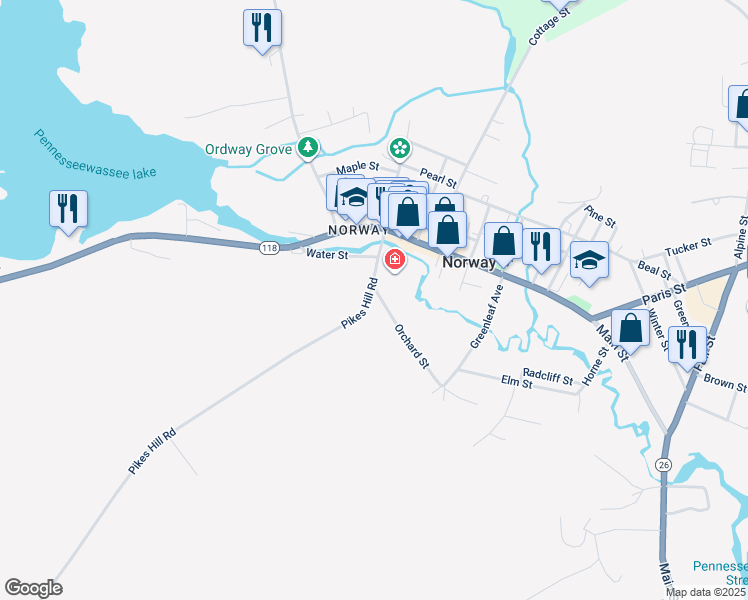 map of restaurants, bars, coffee shops, grocery stores, and more near 8 Pikes Hill in Norway