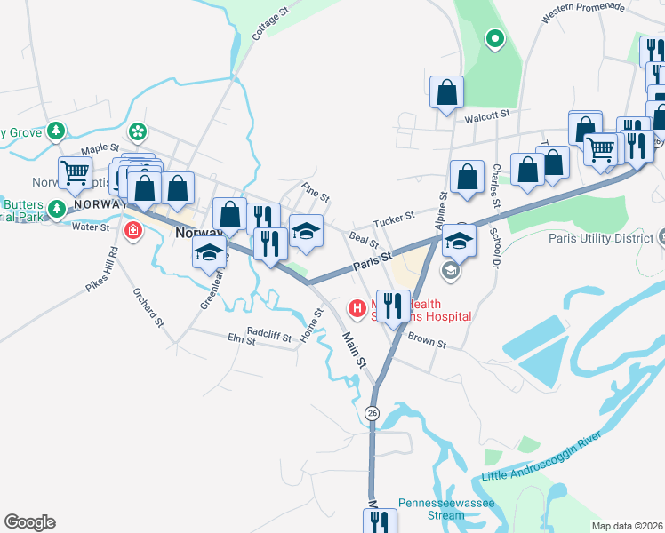 map of restaurants, bars, coffee shops, grocery stores, and more near 7 Winter Street in Norway