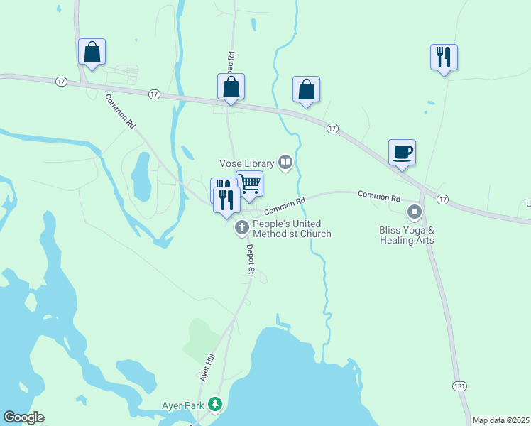 map of restaurants, bars, coffee shops, grocery stores, and more near Common Road in Union