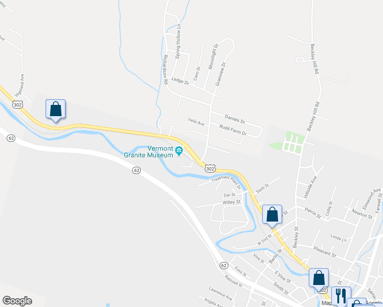 map of restaurants, bars, coffee shops, grocery stores, and more near 720 North Main Street in Barre