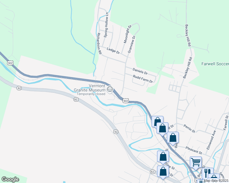 map of restaurants, bars, coffee shops, grocery stores, and more near 720 North Main Street in Barre