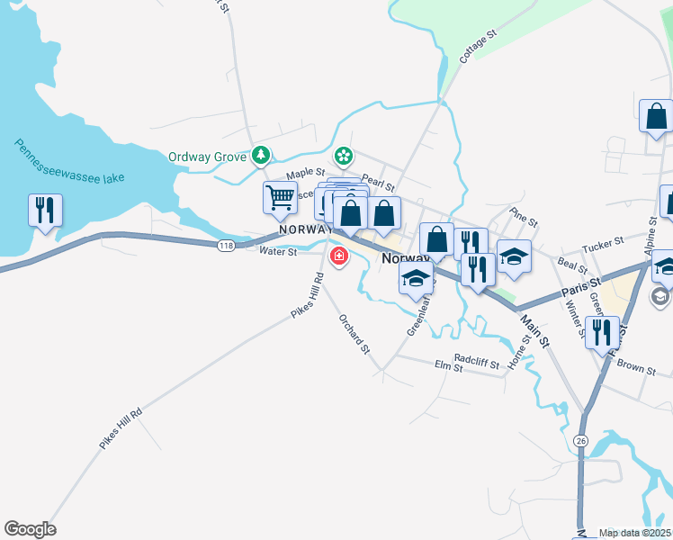 map of restaurants, bars, coffee shops, grocery stores, and more near 8 Pikes Hill in Norway