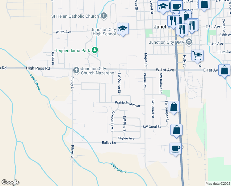 map of restaurants, bars, coffee shops, grocery stores, and more near 1134 Green Meadows in Junction City