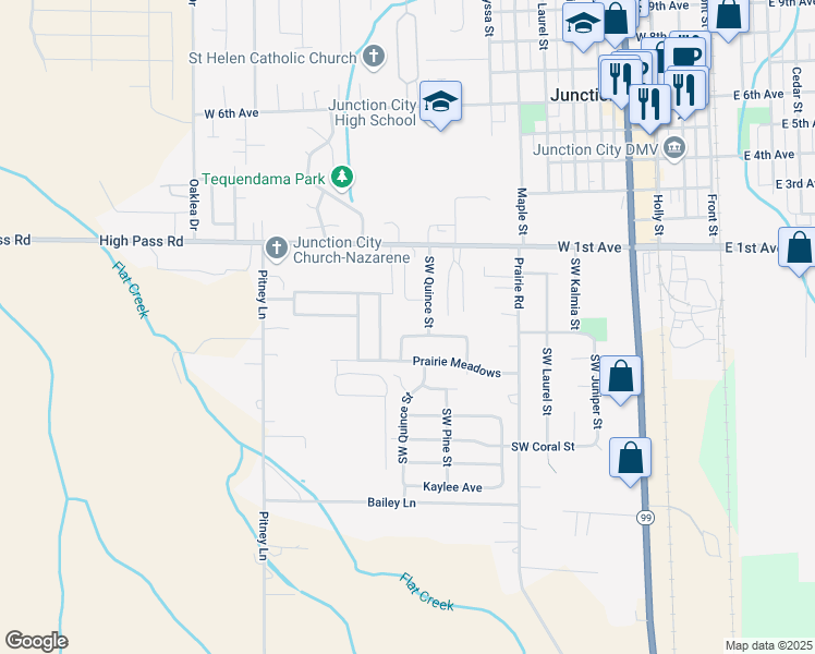 map of restaurants, bars, coffee shops, grocery stores, and more near 1134 Green Meadows in Junction City