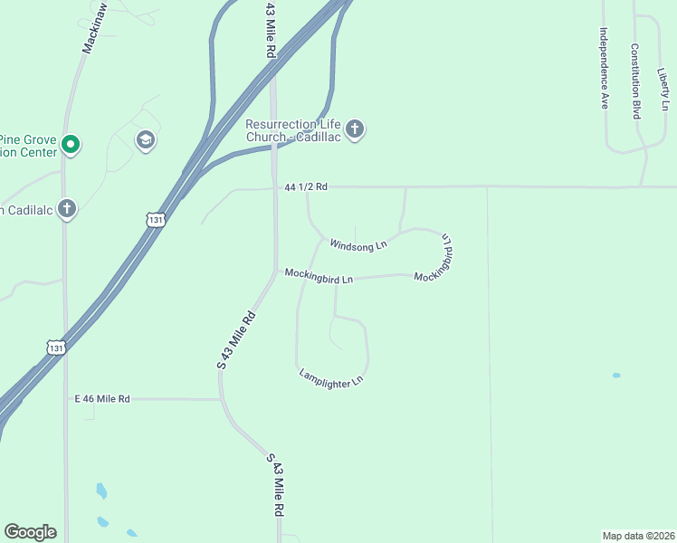 map of restaurants, bars, coffee shops, grocery stores, and more near 9152 Mockingbird Lane in Cadillac