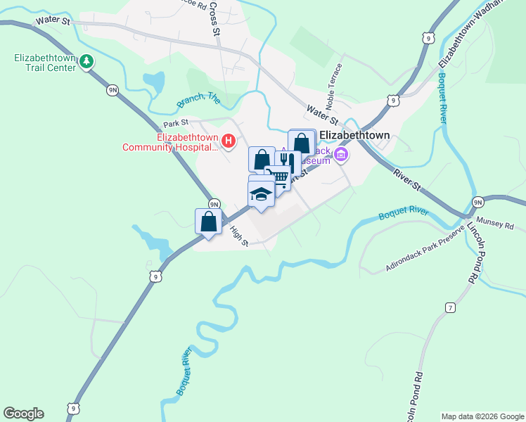 map of restaurants, bars, coffee shops, grocery stores, and more near 7530 Court Street in Elizabethtown