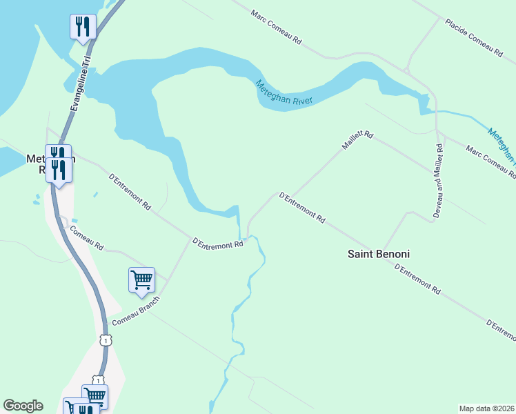 map of restaurants, bars, coffee shops, grocery stores, and more near 283 D'Entremont Road in Meteghan River
