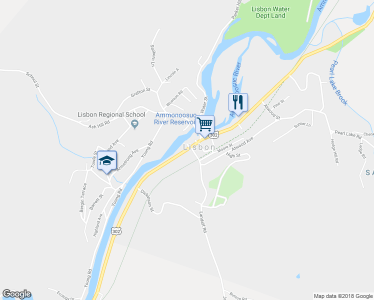 map of restaurants, bars, coffee shops, grocery stores, and more near 49 South Main Street in Lisbon