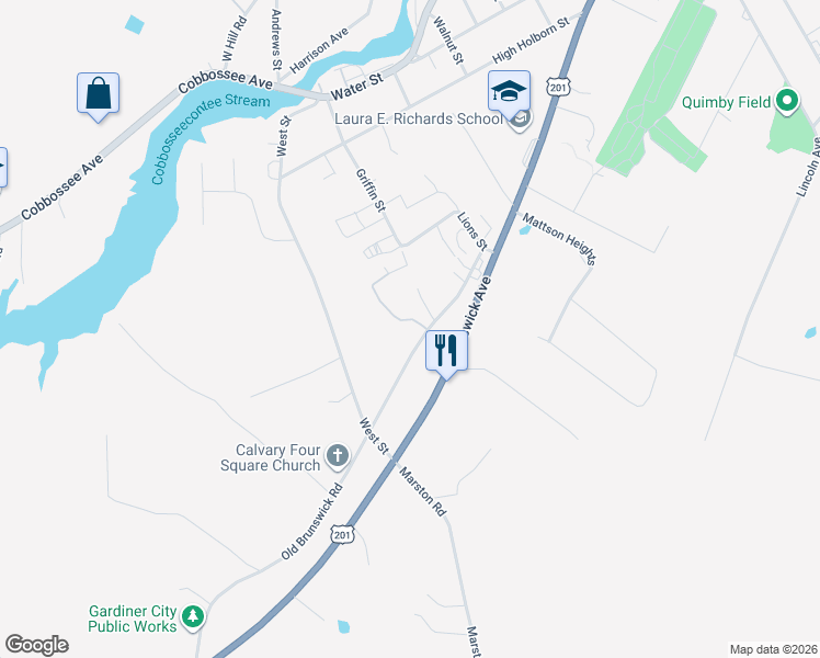 map of restaurants, bars, coffee shops, grocery stores, and more near 14 Williams Avenue in Gardiner