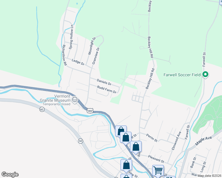 map of restaurants, bars, coffee shops, grocery stores, and more near 33 Rudd Farm Drive in Barre