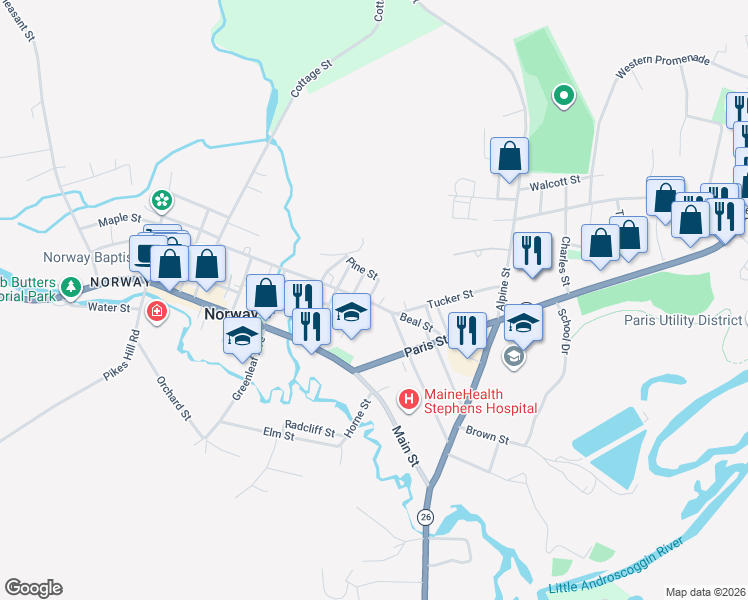 map of restaurants, bars, coffee shops, grocery stores, and more near 9 Fern Street in Norway