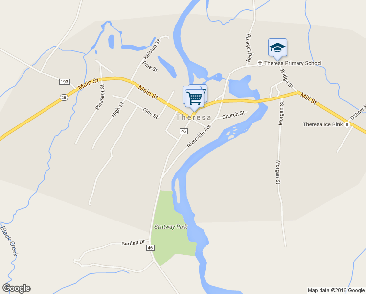 map of restaurants, bars, coffee shops, grocery stores, and more near 220 Riverside Avenue in Theresa