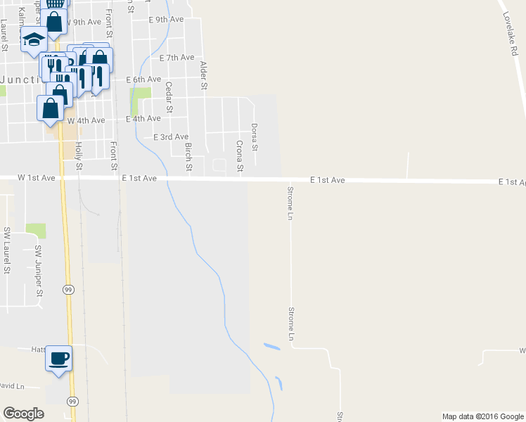 map of restaurants, bars, coffee shops, grocery stores, and more near 93962 Strome Lane in Junction City