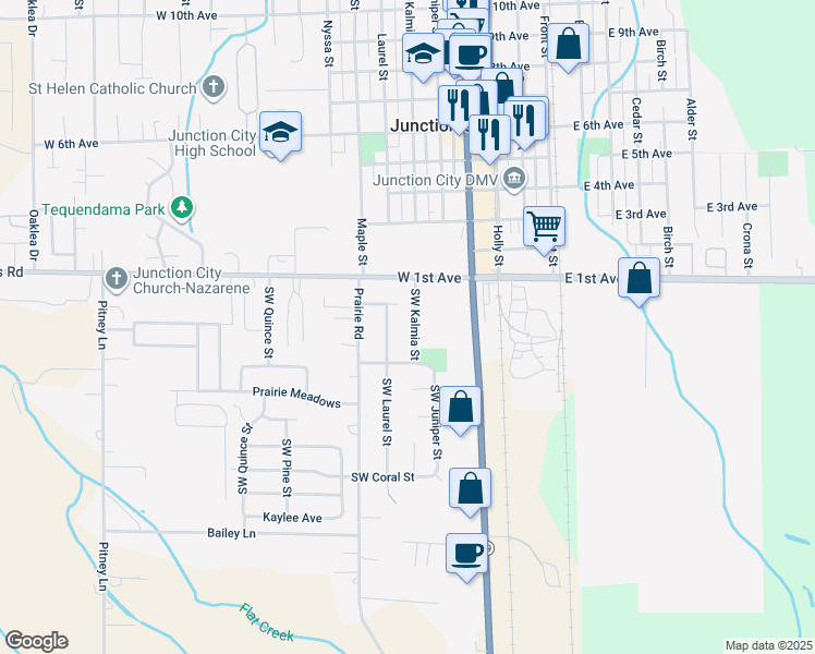 map of restaurants, bars, coffee shops, grocery stores, and more near 185 Southwest Kalmia Street in Junction City