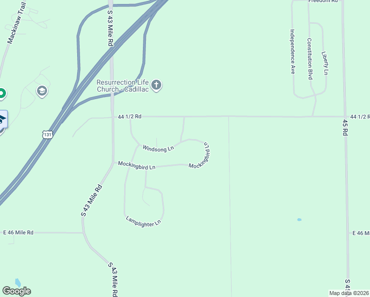 map of restaurants, bars, coffee shops, grocery stores, and more near 9152-9998 Mockingbird Lane in Cadillac