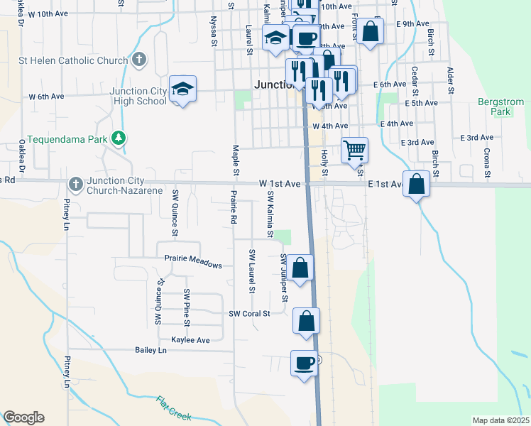 map of restaurants, bars, coffee shops, grocery stores, and more near 185 Southwest Kalmia Street in Junction City