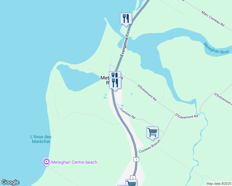 map of restaurants, bars, coffee shops, grocery stores, and more near 8946 Nova Scotia Trunk 1 in Meteghan River